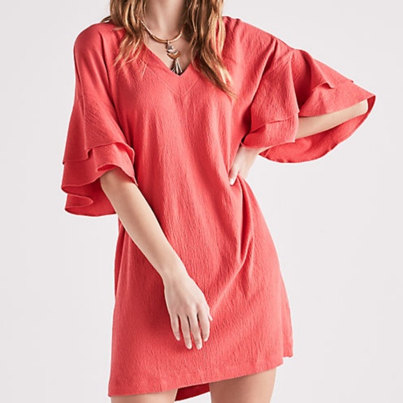 Lucky Brand Dresses & Skirts - NWT Lucky Brand Orange Ruffle V-Neck Mini Dress